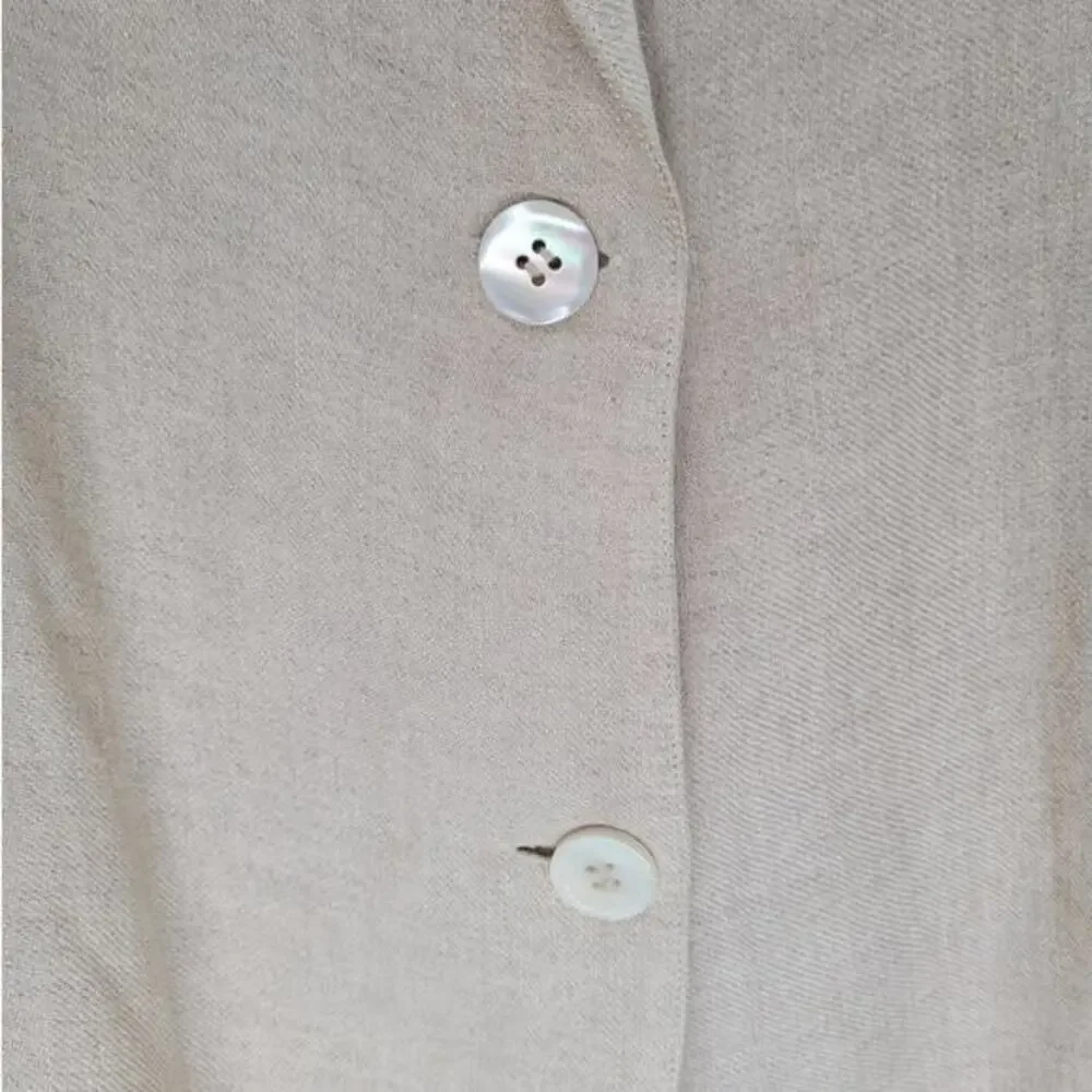 Vintage 80s Preppy Beige Linen silk or Rayon‎ 2 Button Mens Blazer Jacket